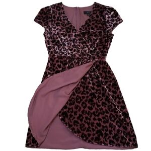 J Crew~ Size 0~Rouse/Brown Leopard Cat Print Velour Faux Wrap Dress Unlined.